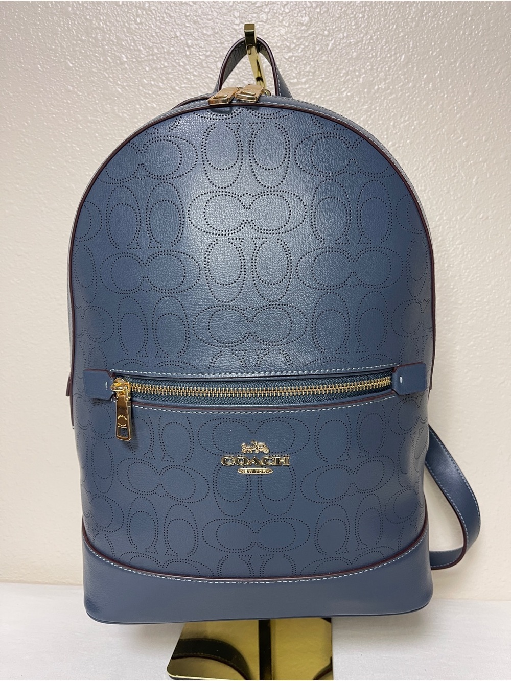 Coach Kenley Backpack in Signature Perforated Leather in Blue Denim CA237